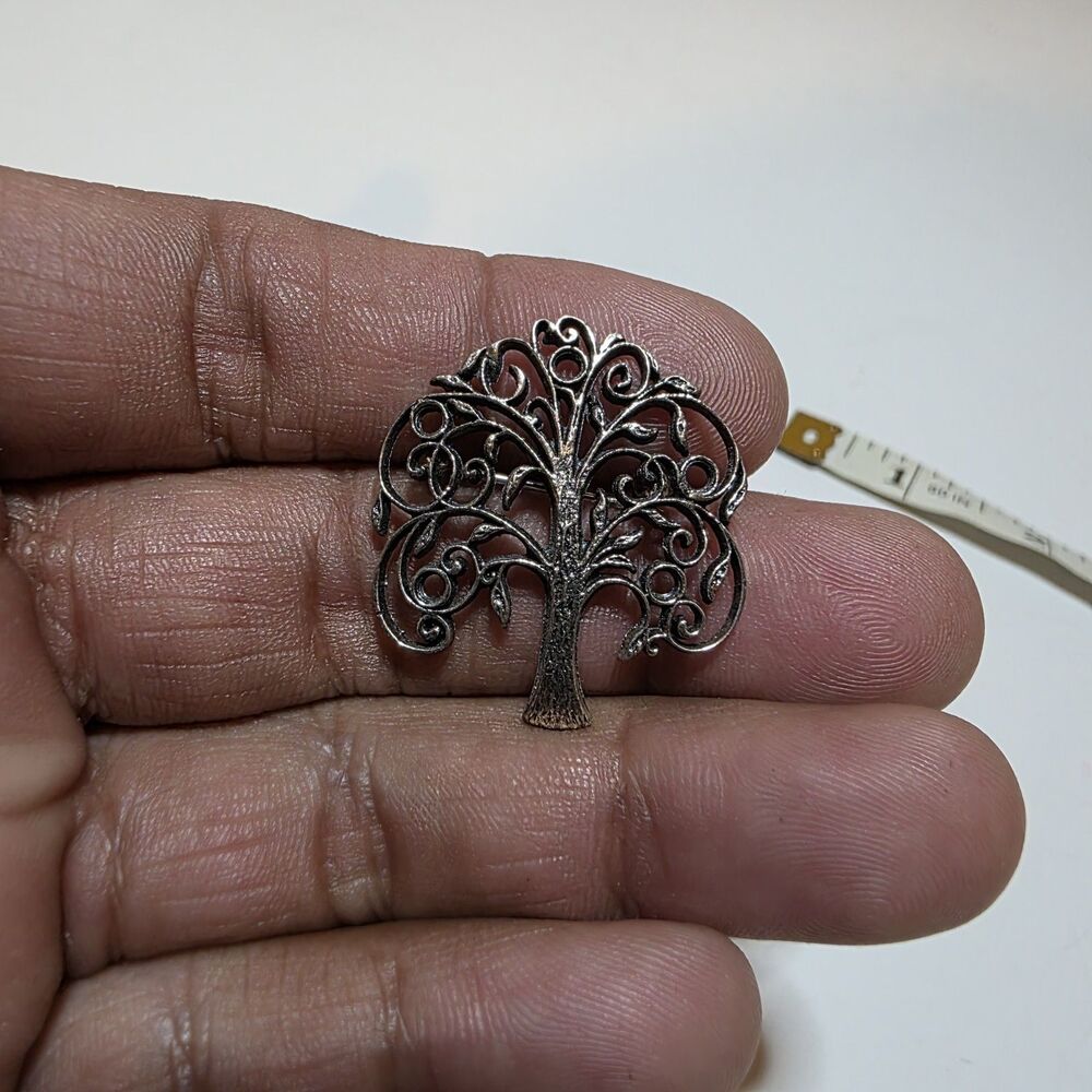 Vintage Anson Sterling Silver Tree Of Life Brooch Pin 1.25 In × 1 In Weighs 3 G